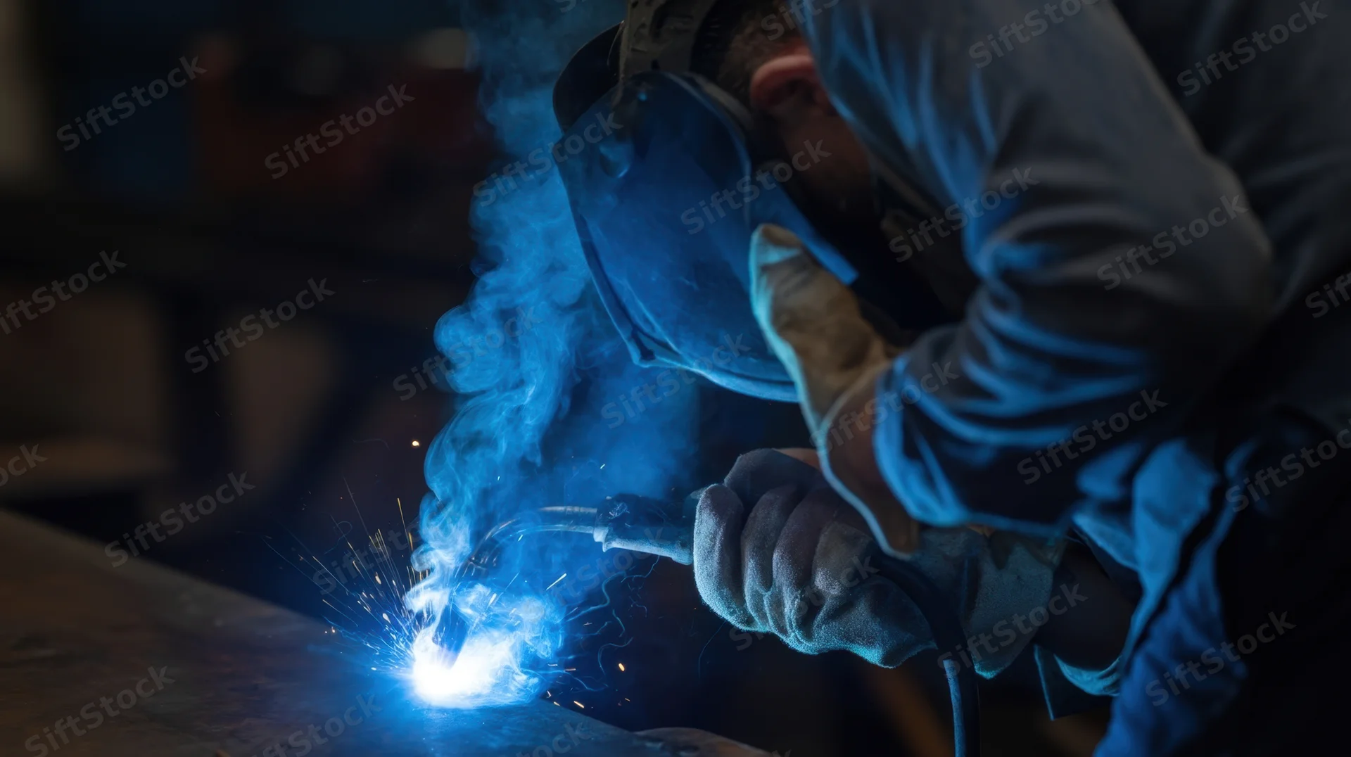 Welder using torch to join metal in workshop