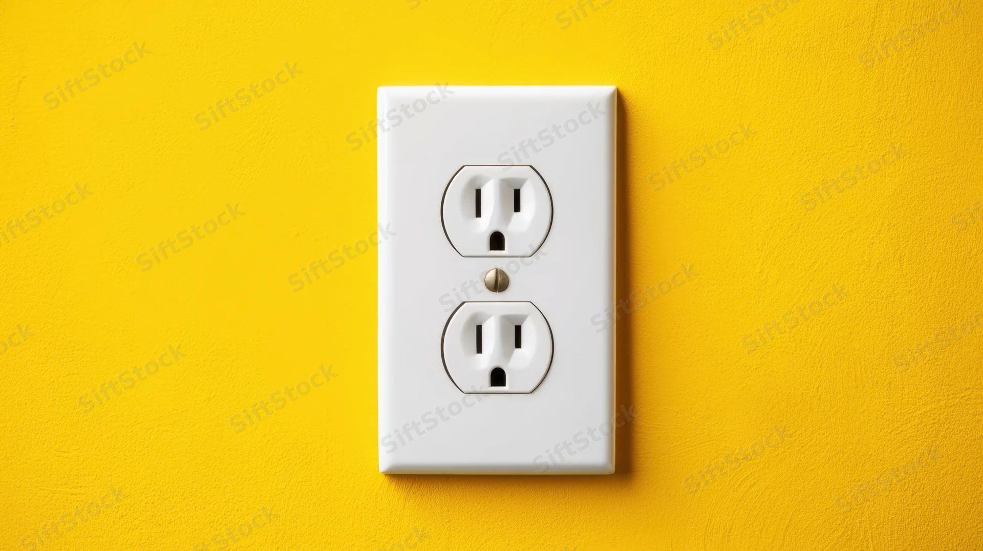 White electrical outlet on a yellow wall in a home interior