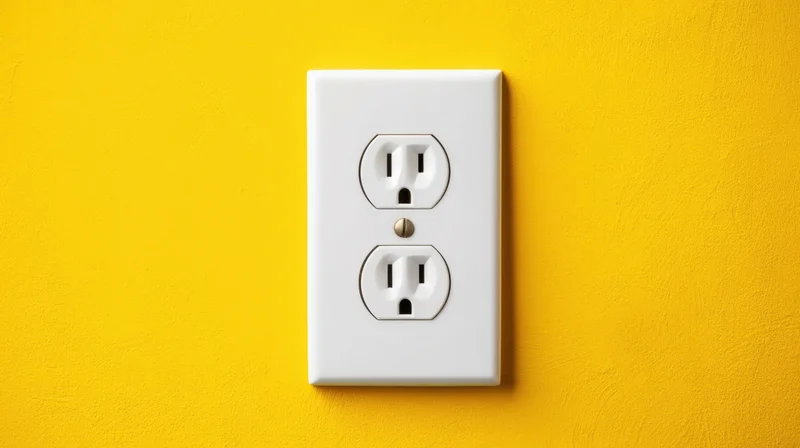 White electrical outlet on a yellow wall in a home interior