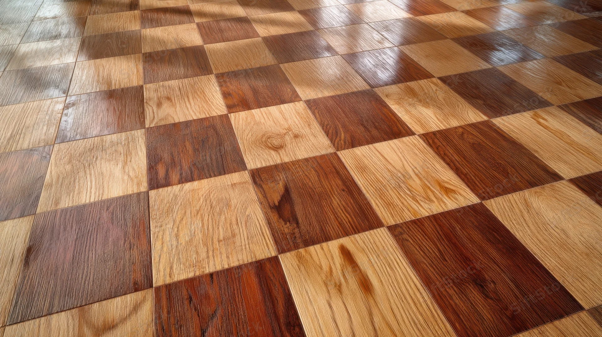 Checkered wooden floor with alternating light and dark planks in a polished interior setting