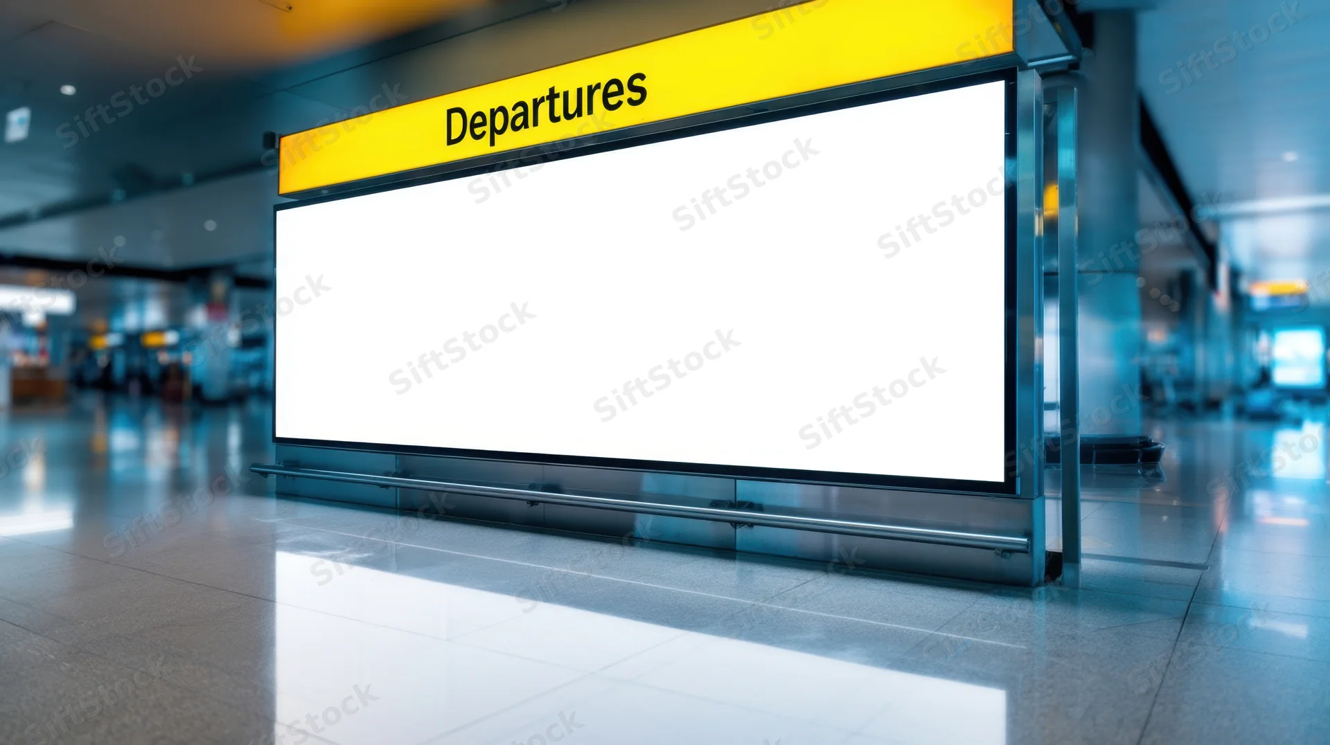 Blank digital display screen in airport departures terminal with copyspace for advertisement