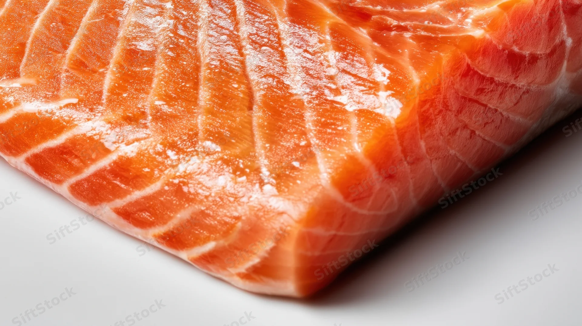 Closeup of raw salmon fillet on white surface