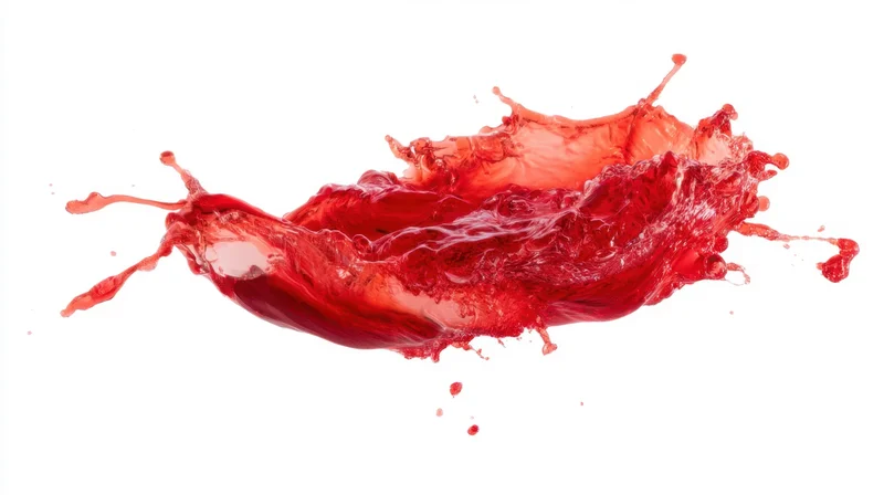 Red liquid splashing in mid-air against white background