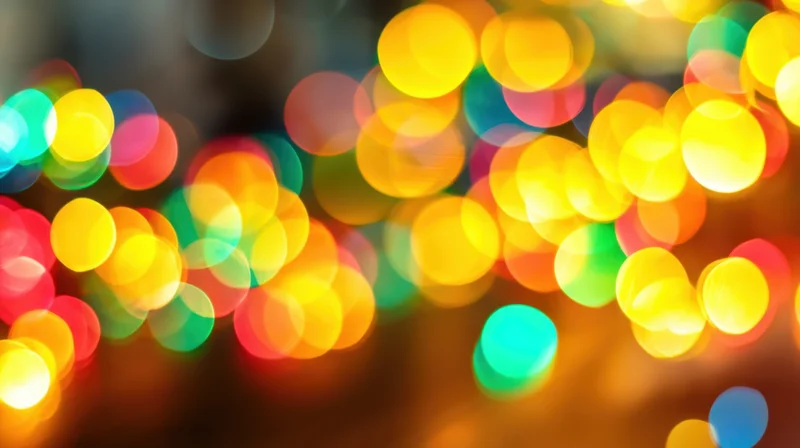 Blurred colorful bokeh lights in a festive night setting