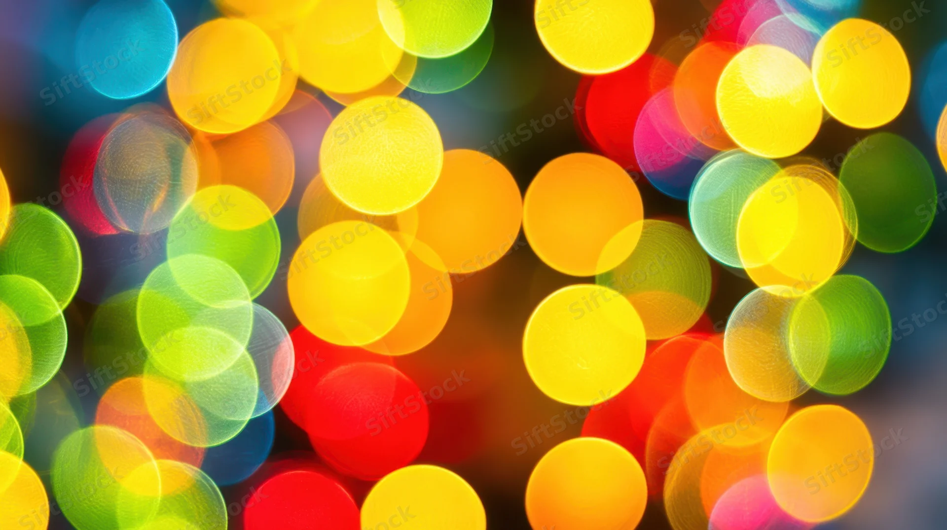 Vibrant colorful bokeh lights in soft focus as abstract background