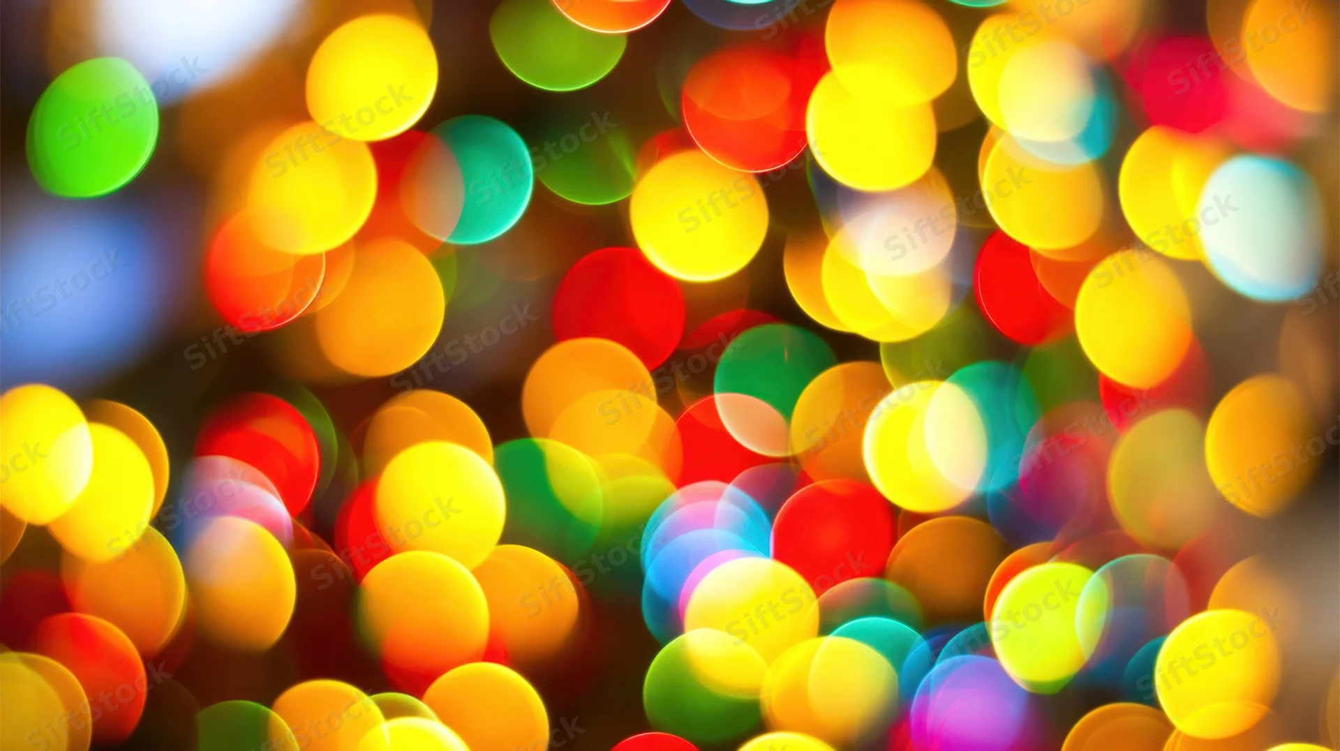 Blurred colorful bokeh lights filling the frame as a festive background