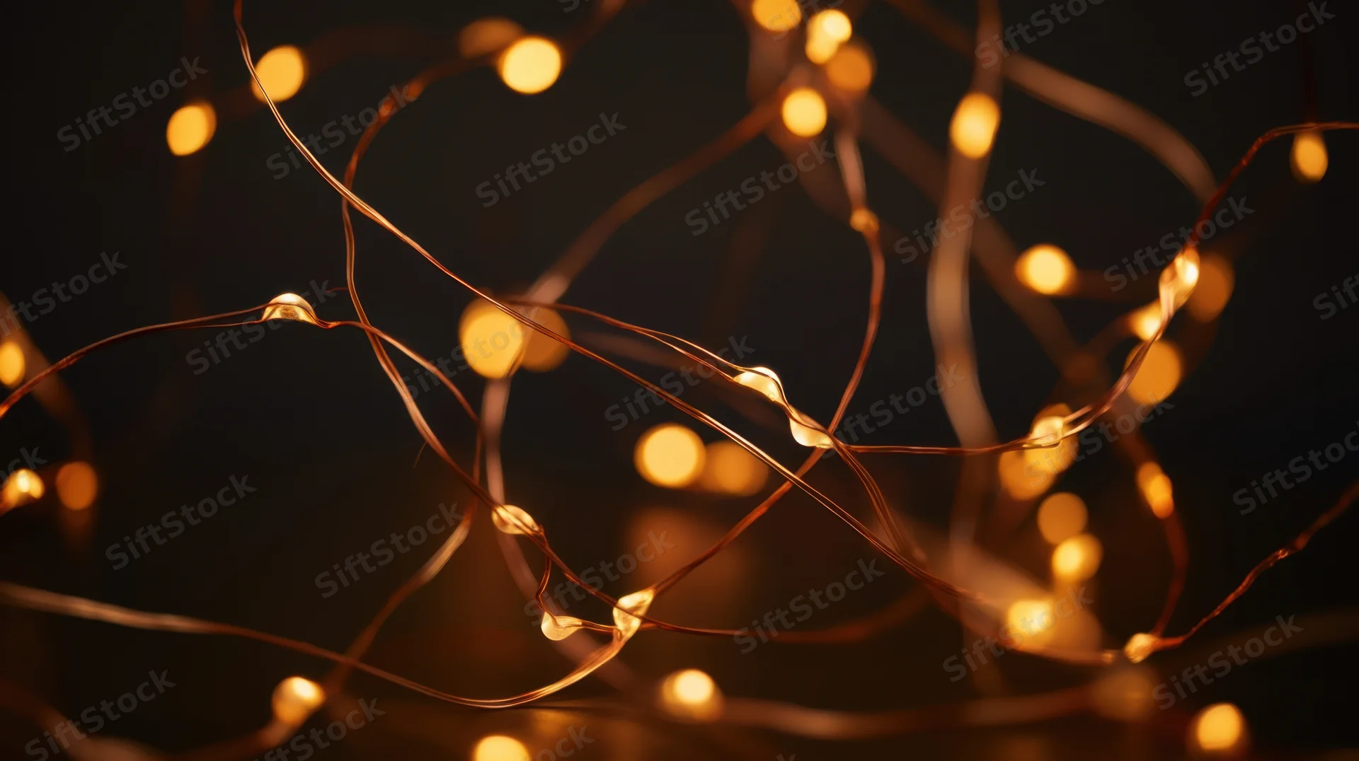Fairy lights create a warm glowing bokeh background perfect for cozy holiday scenes