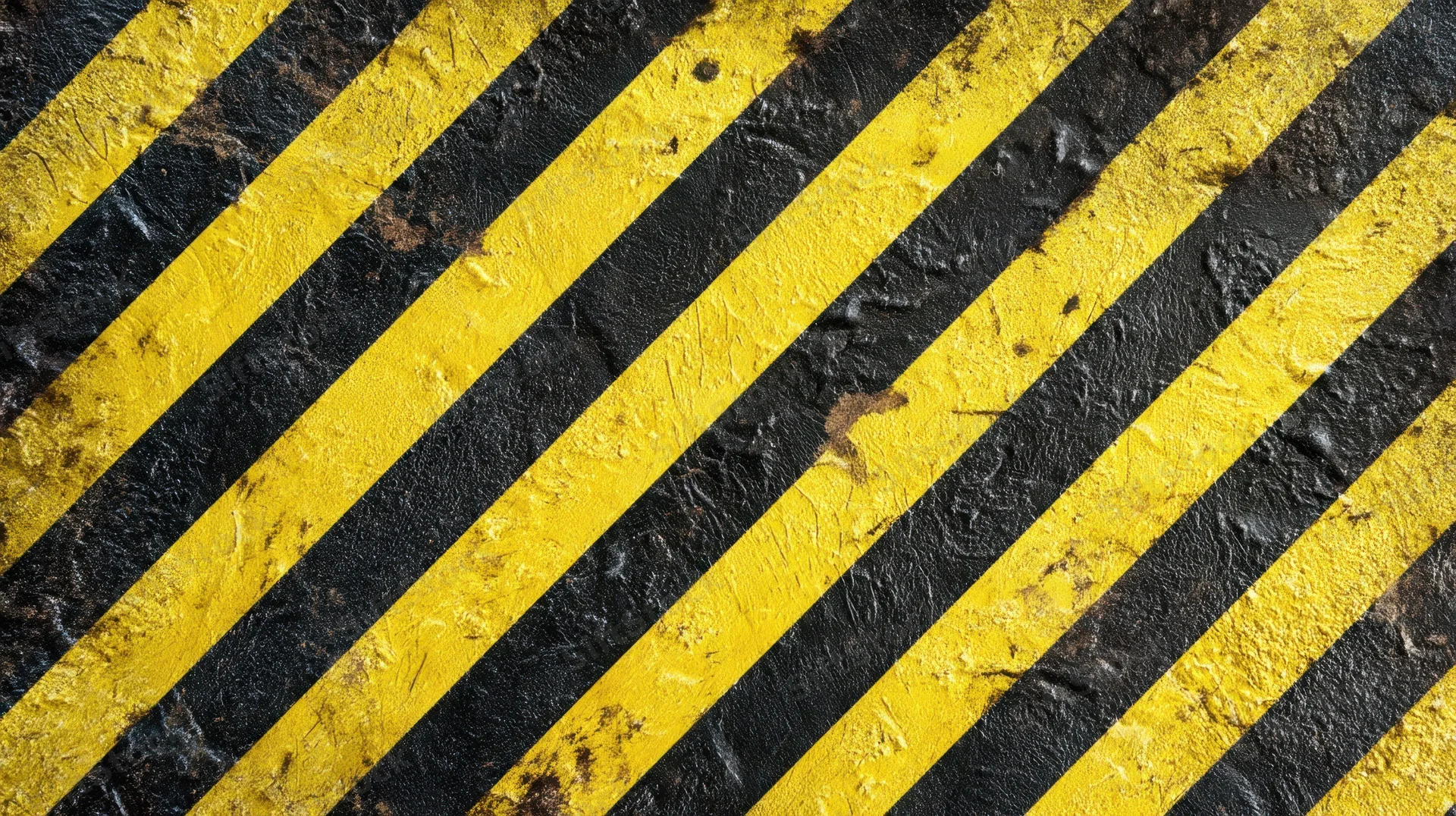 Diagonal yellow and black hazard stripes painted on a worn asphalt surface