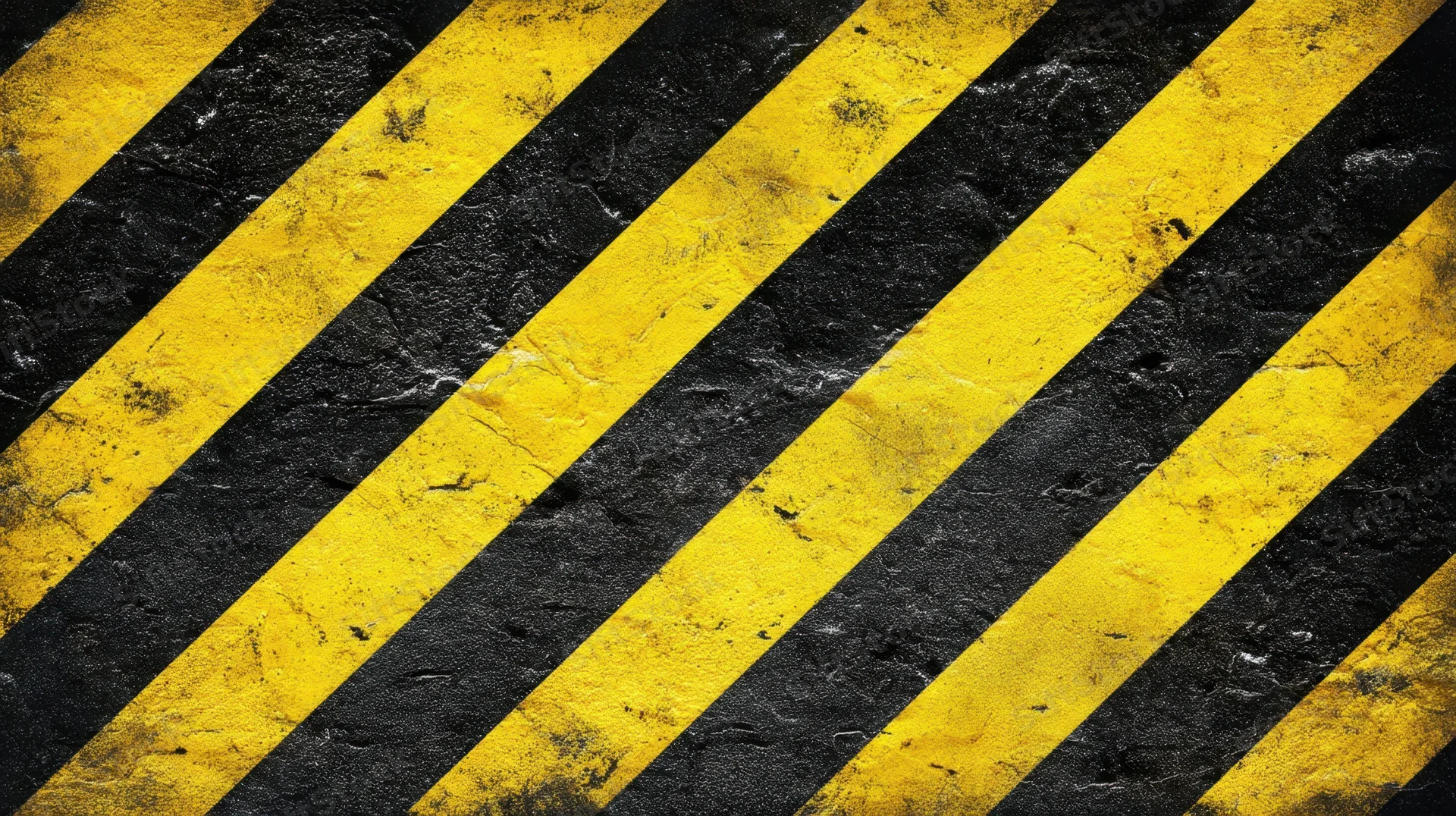 Diagonal yellow and black hazard stripes on a worn asphalt surface