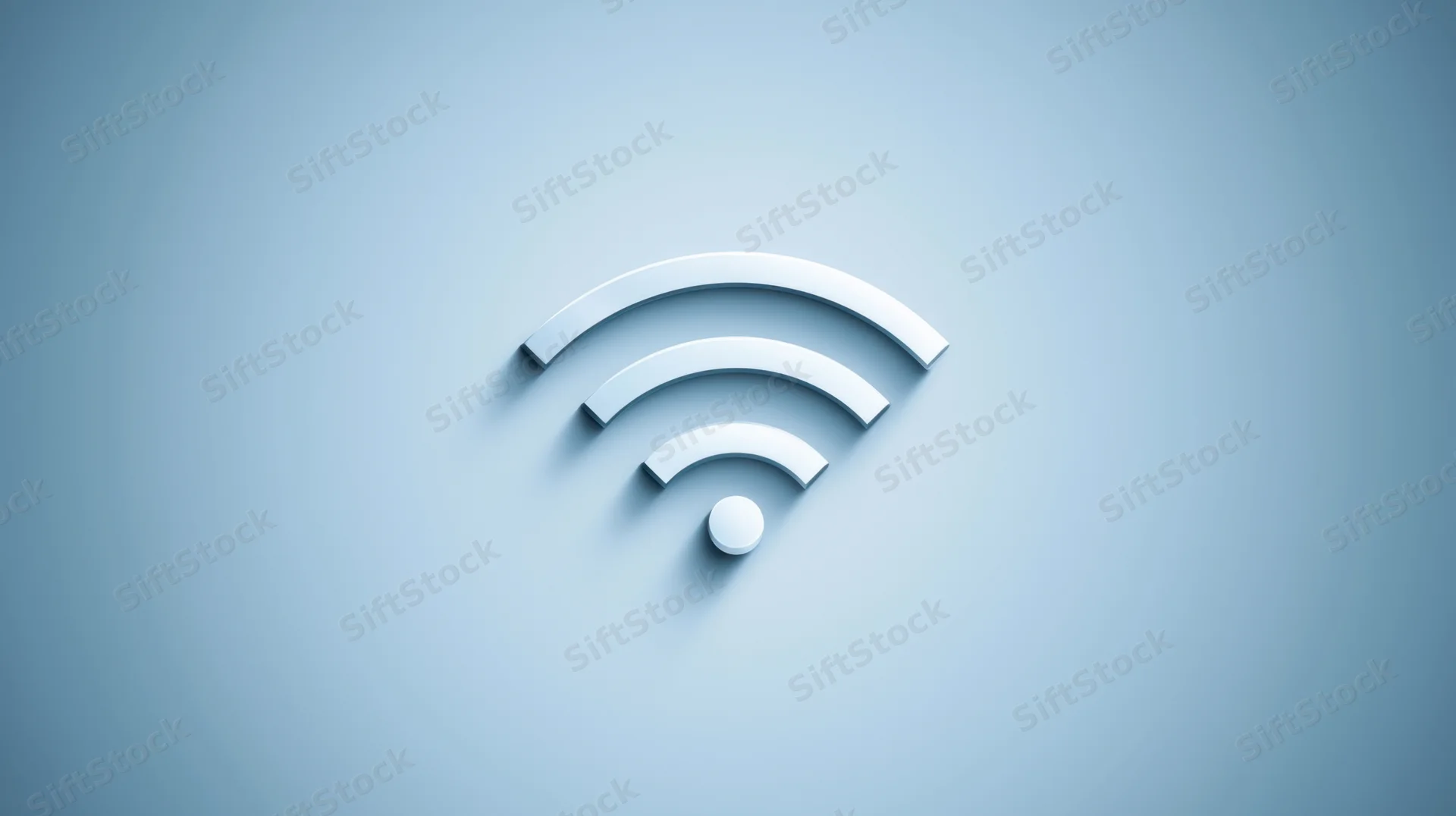 White wifi symbol on a light blue background with copyspace