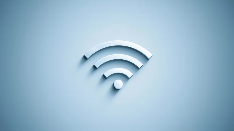 White wifi symbol on a light blue background with copyspace