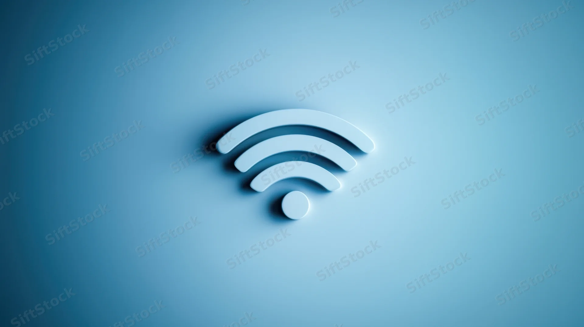 White 3d wifi symbol on blue gradient background