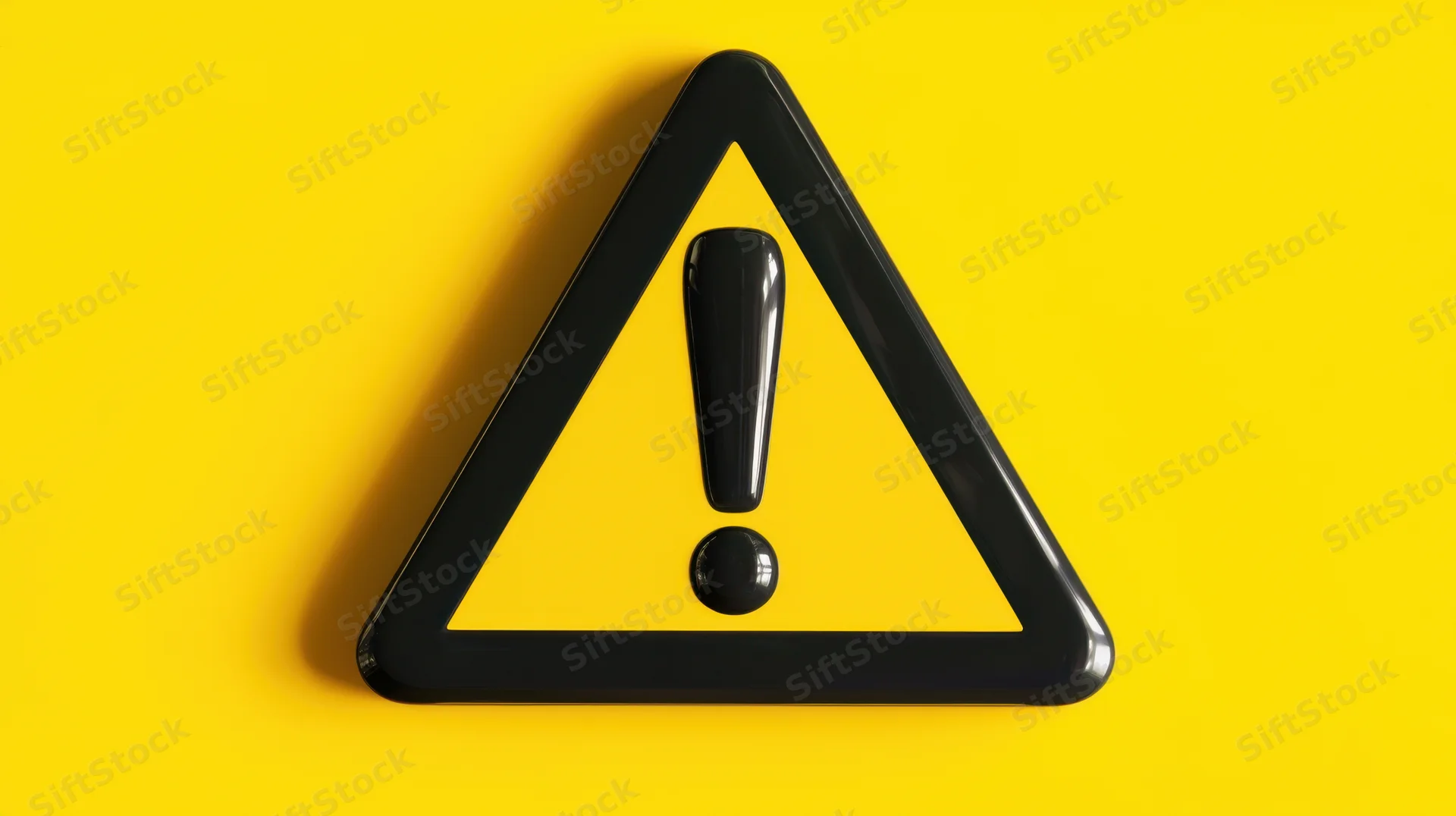 Black triangular warning sign with exclamation mark on yellow background