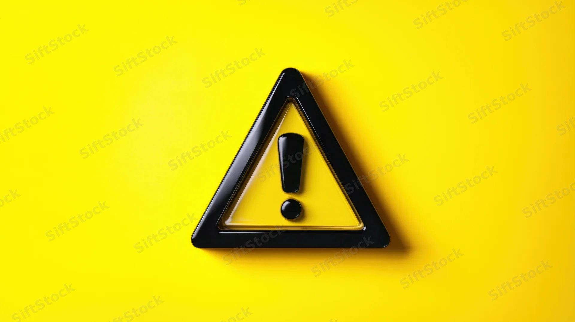 Yellow triangular warning sign with black exclamation mark on bright yellow background