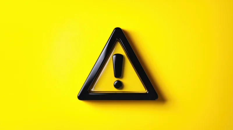 Yellow triangular warning sign with black exclamation mark on bright yellow background