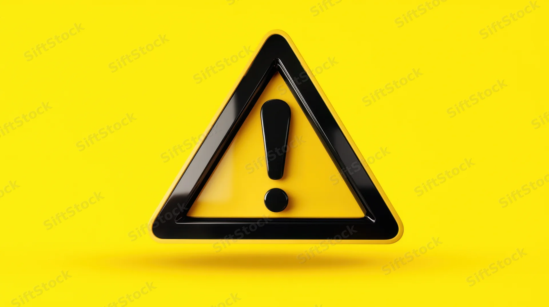 Yellow triangular warning sign with black exclamation mark on bright yellow background