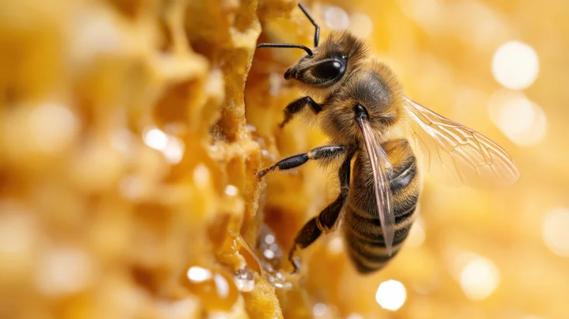 Bee feeding on honeycomb in a hive