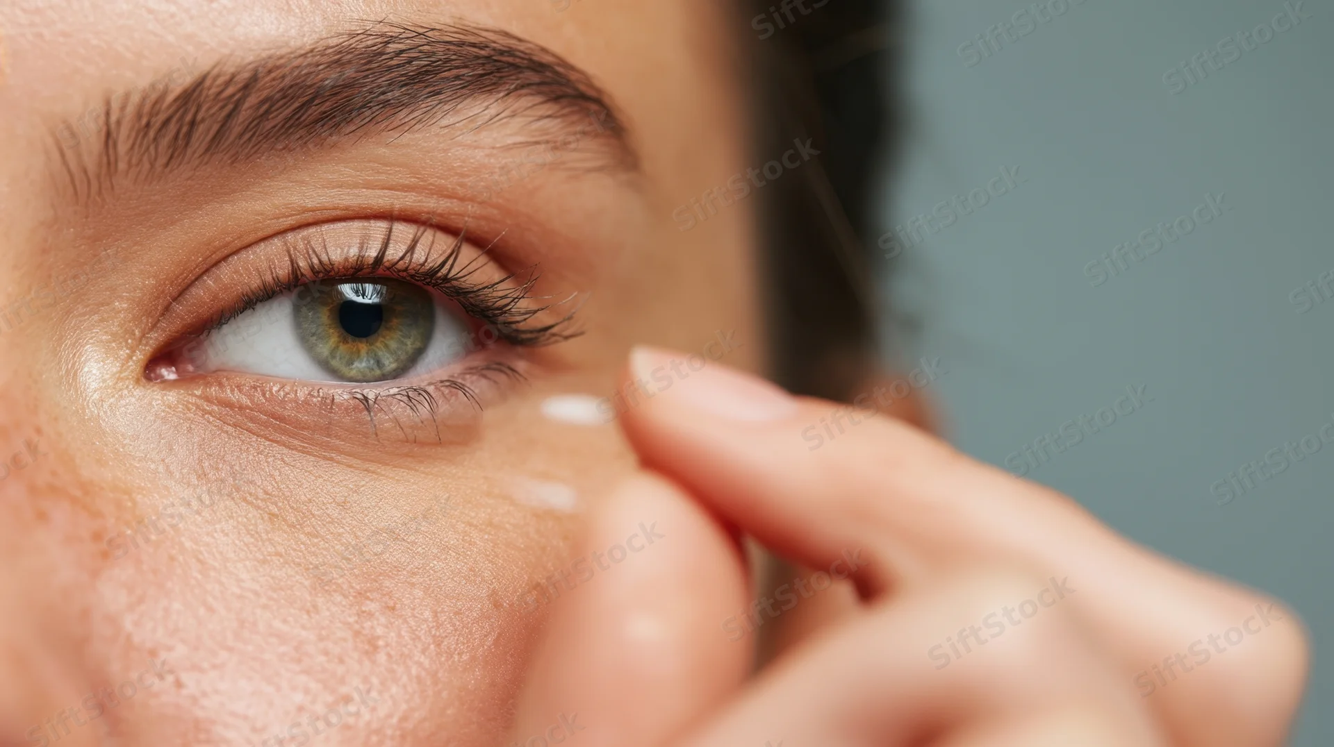 Woman applying cream under her eye in close-up view