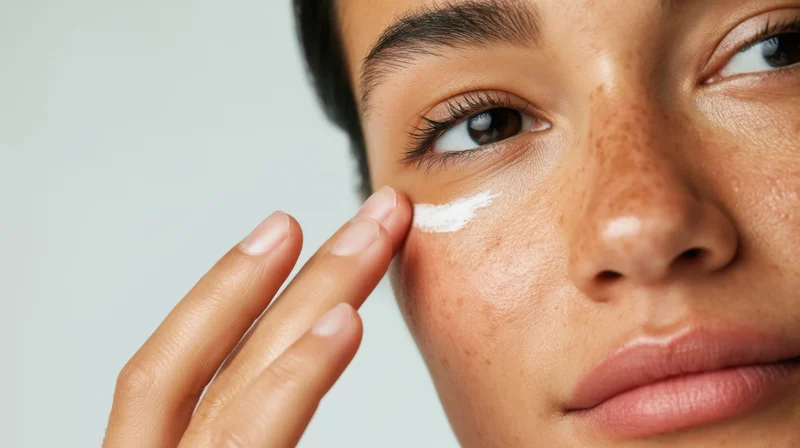 Woman applying cream to her face in close-up view