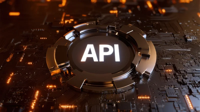 Api symbol on a glowing circuit board surface