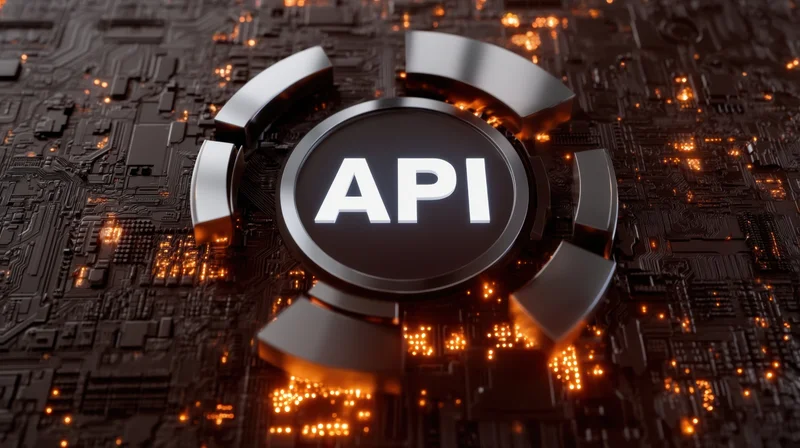 Api symbol on a glowing circuit board surface