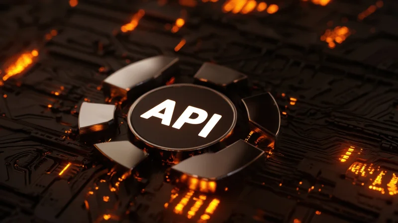 Api symbol on a glowing circuit board surface