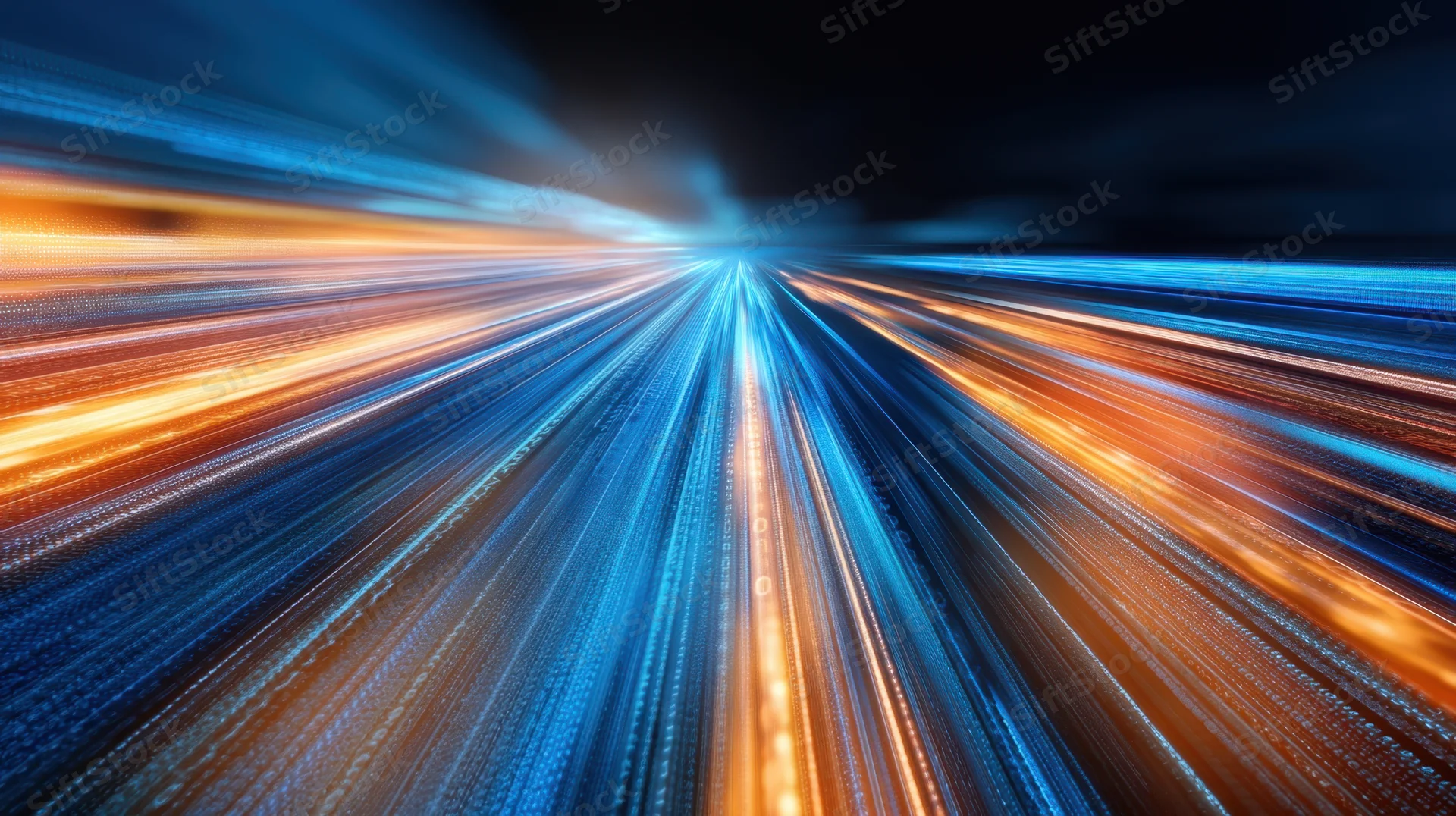 Digital data streams flowing at high speed through a network pathway at night