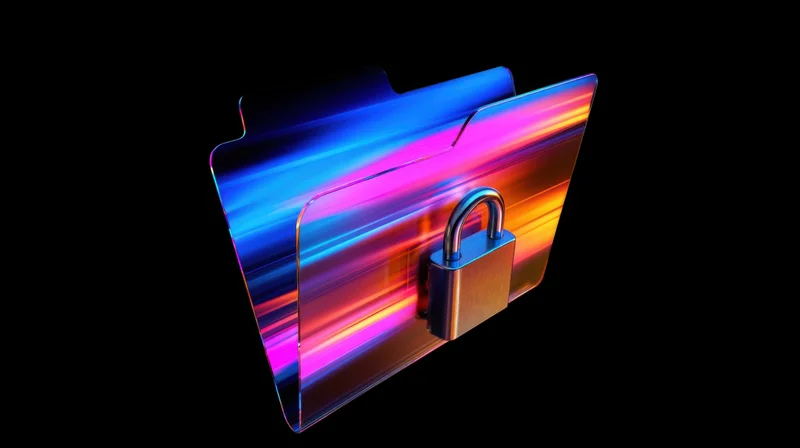 Digital folder with a padlock on a black background