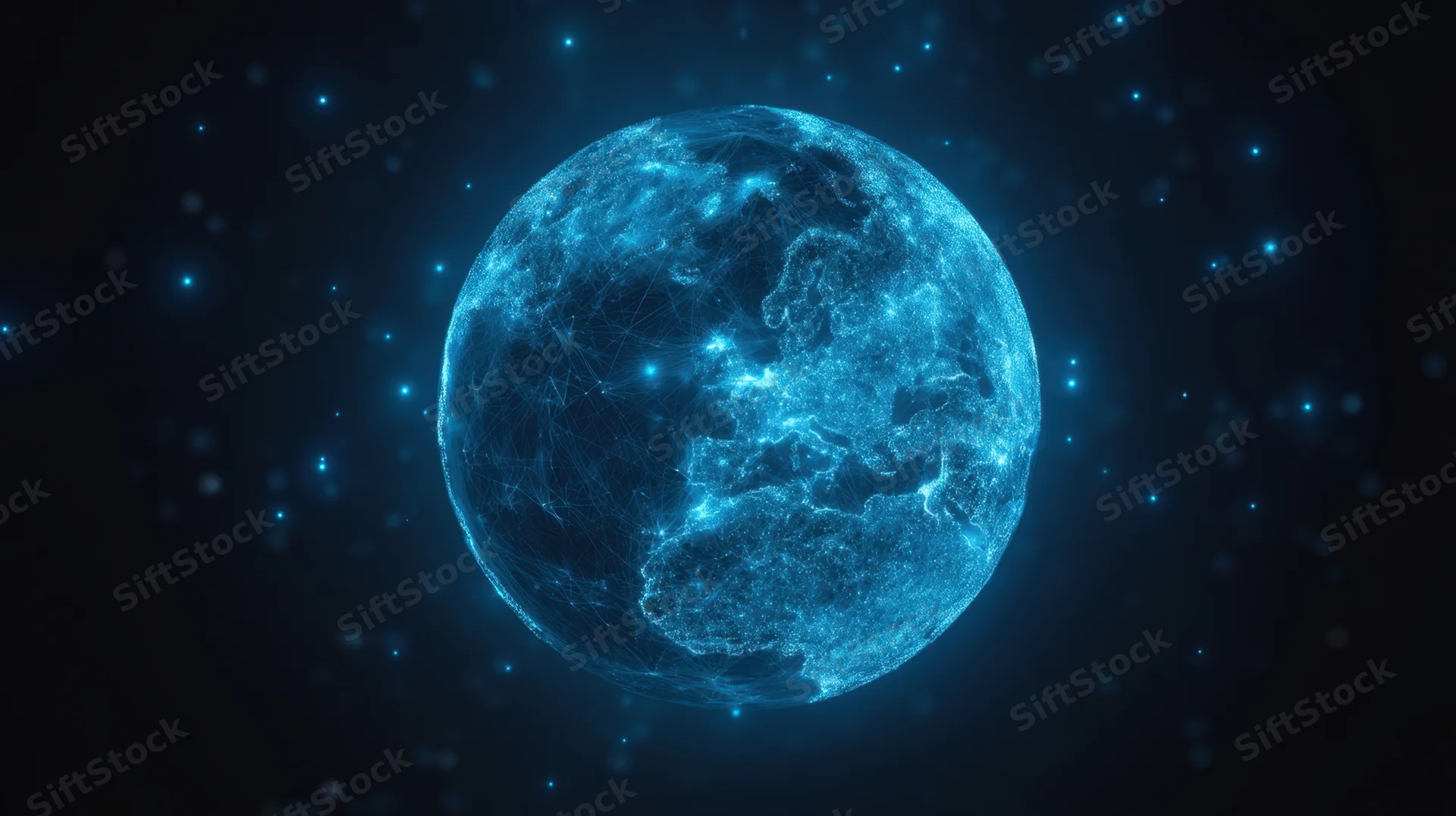 Digital wireframe globe glowing with network connections in space
