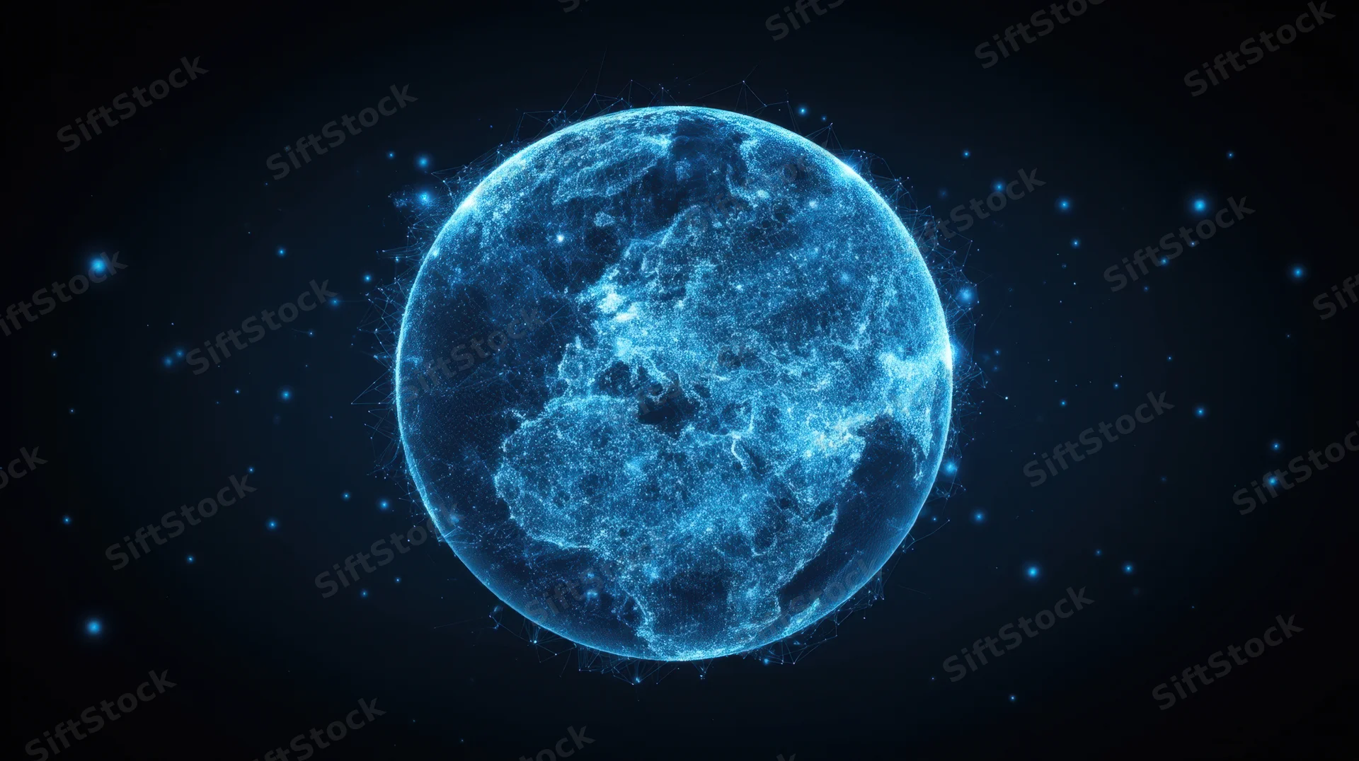 Digital globe with glowing network lines floating in dark space