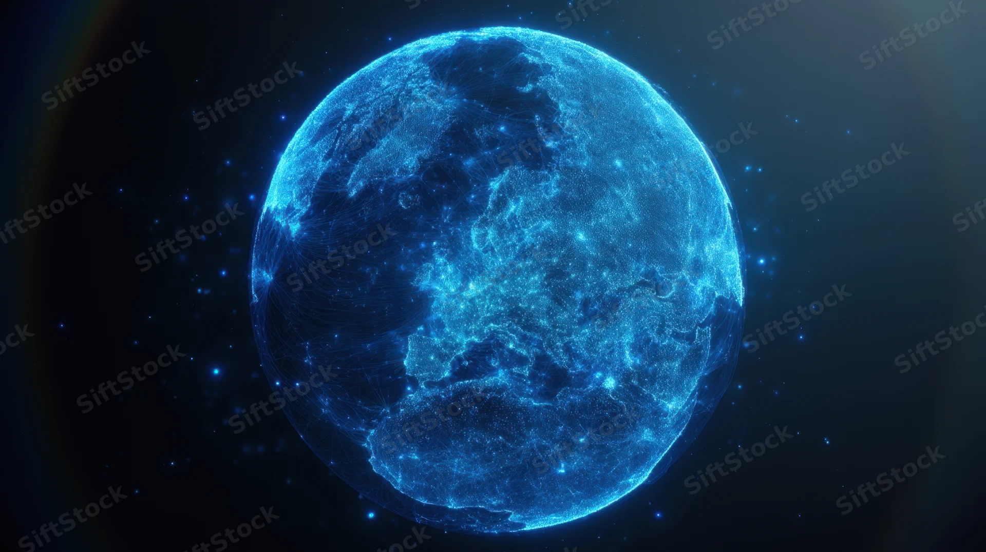 Glowing digital earth with network lines and nodes in space