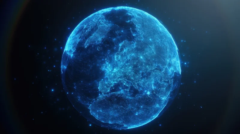 Glowing digital earth with network lines and nodes in space