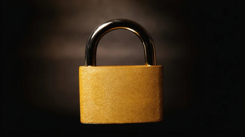 Golden padlock centered on dark textured background with dramatic lighting