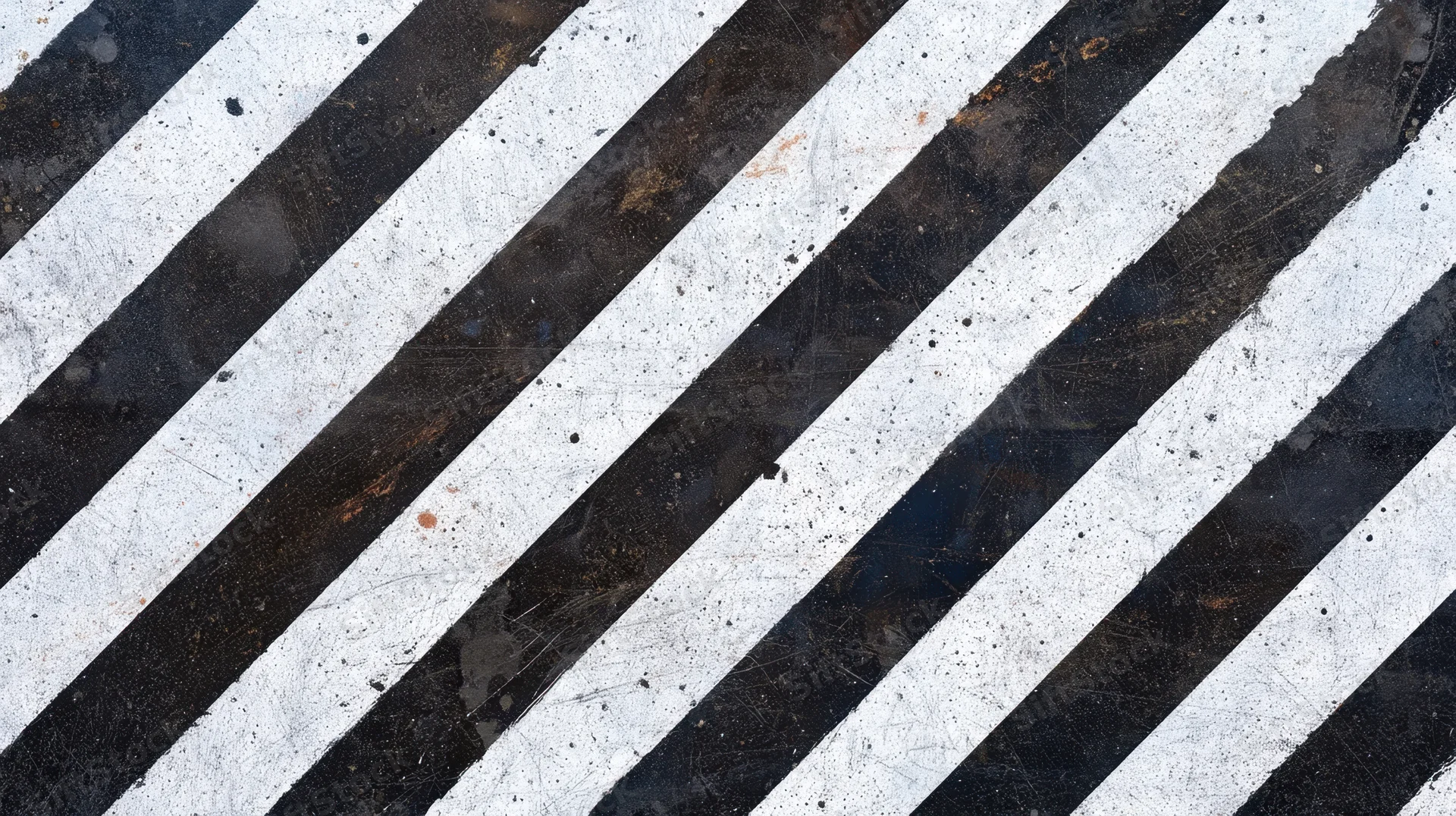 Diagonal white stripes on a worn asphalt road surface