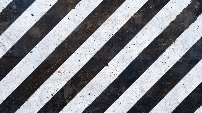 Diagonal white stripes on a worn asphalt road surface