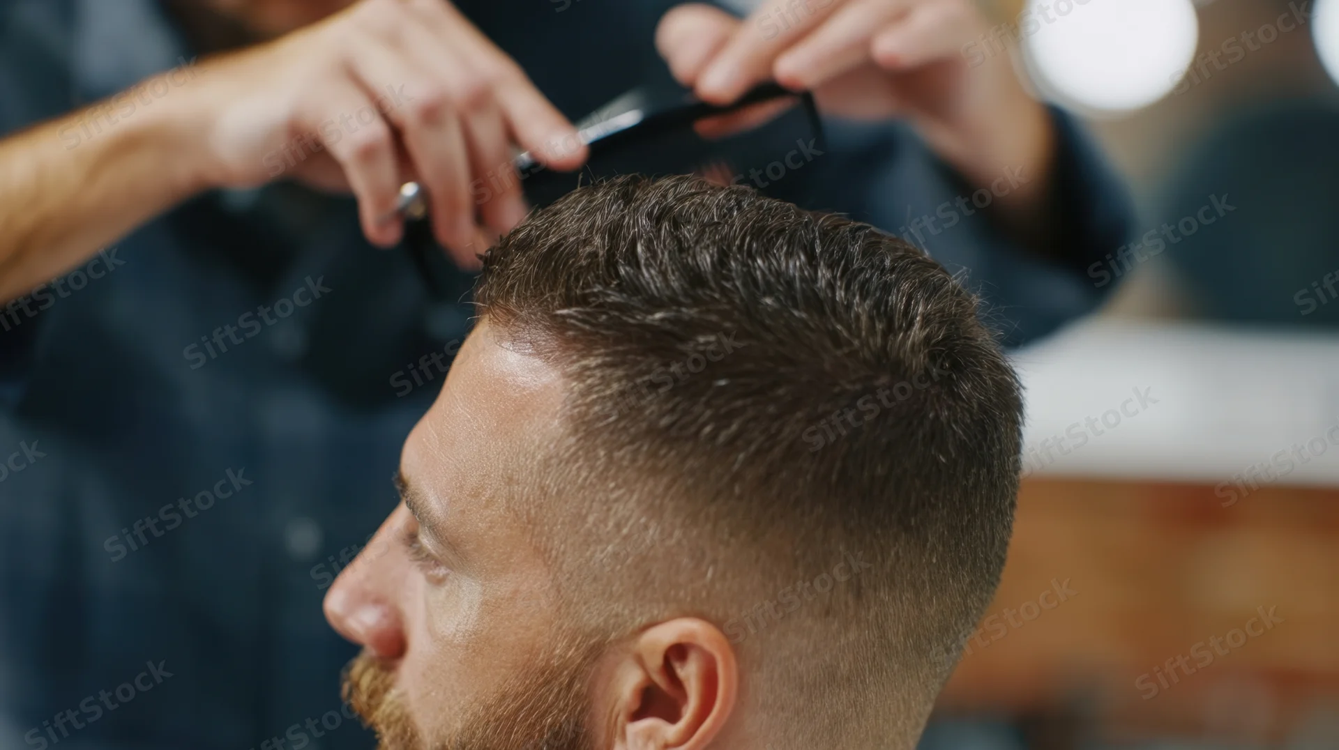 Man receiving a haircut from a barber in a salon