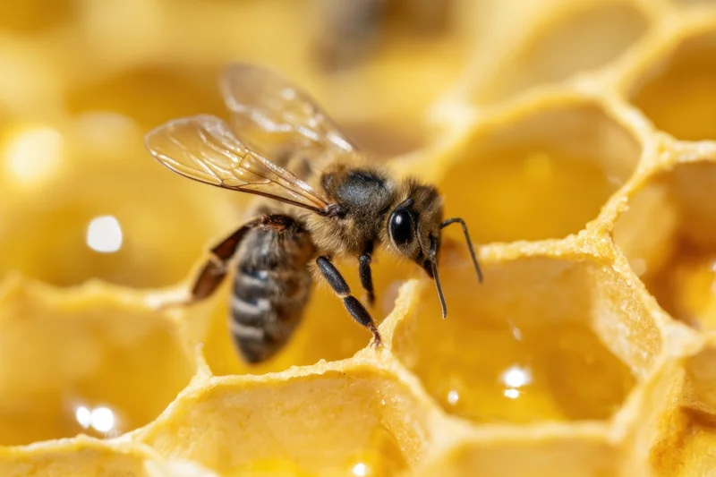 Honeybee on honeycomb structure in hive