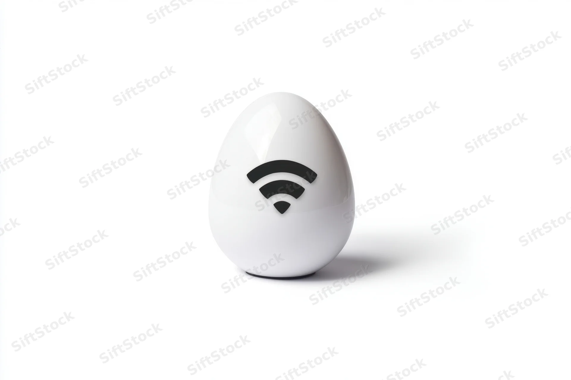 White glossy egg with wi-fi symbol on plain white background