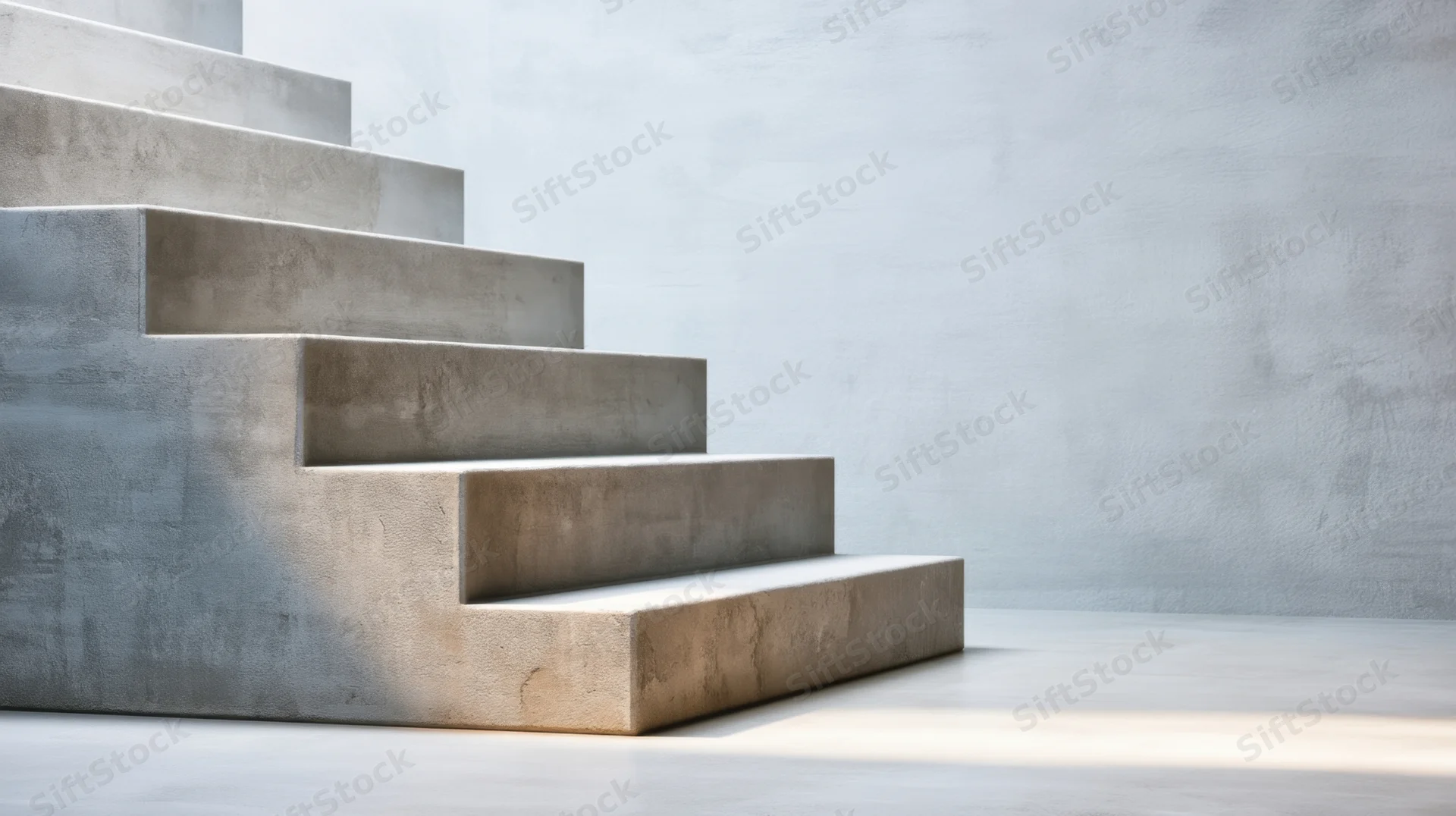 Modern concrete staircase in minimalist interior space