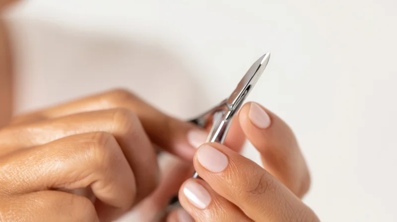 Closeup of hands using nail clippers for manicure grooming