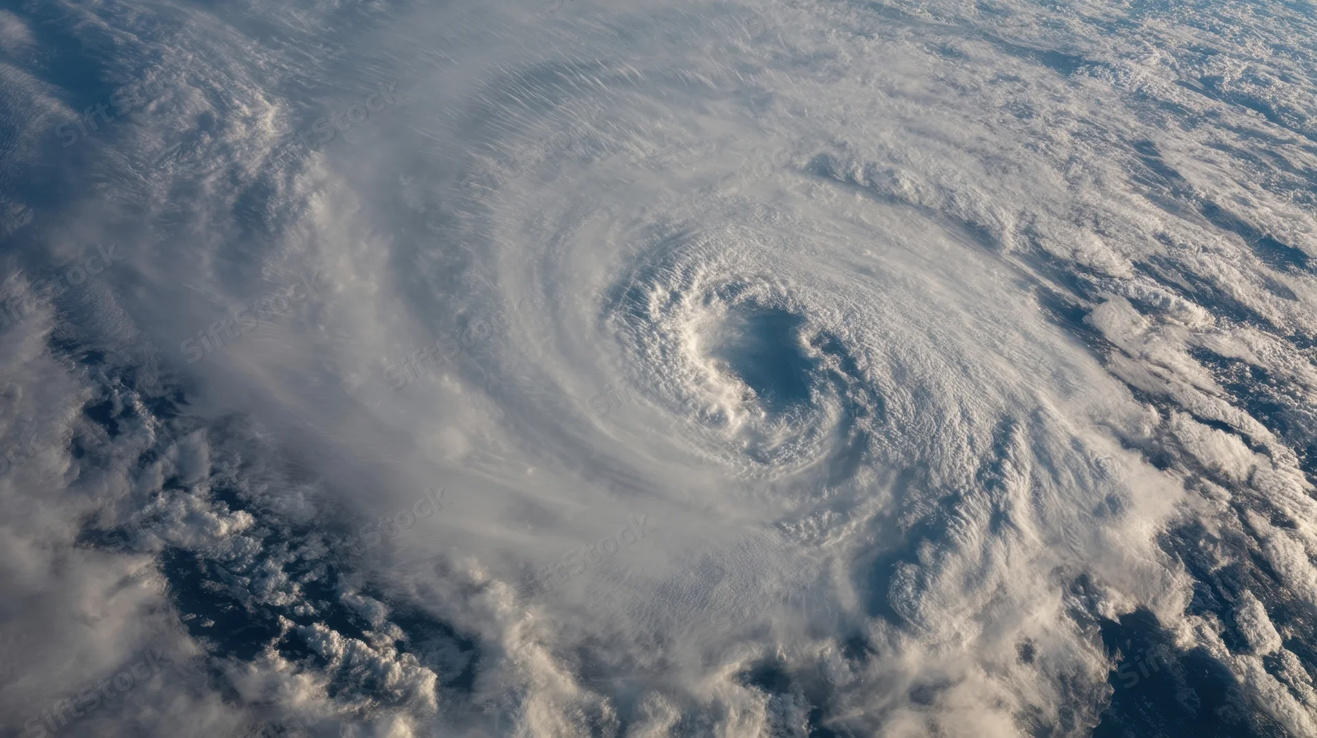 Aerial view of a swirling hurricane over the ocean from space