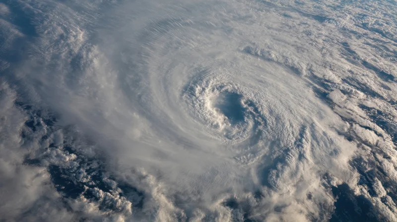 Aerial view of a swirling hurricane over the ocean from space
