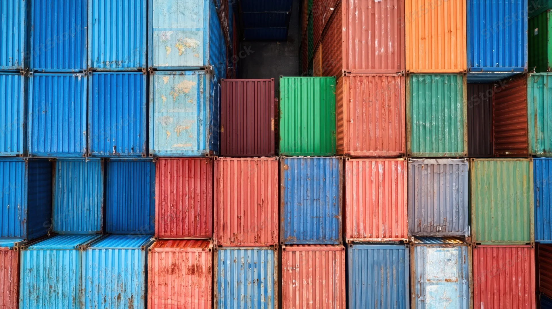 Stacked shipping containers in a port terminal