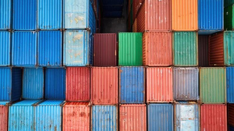 Stacked shipping containers in a port terminal