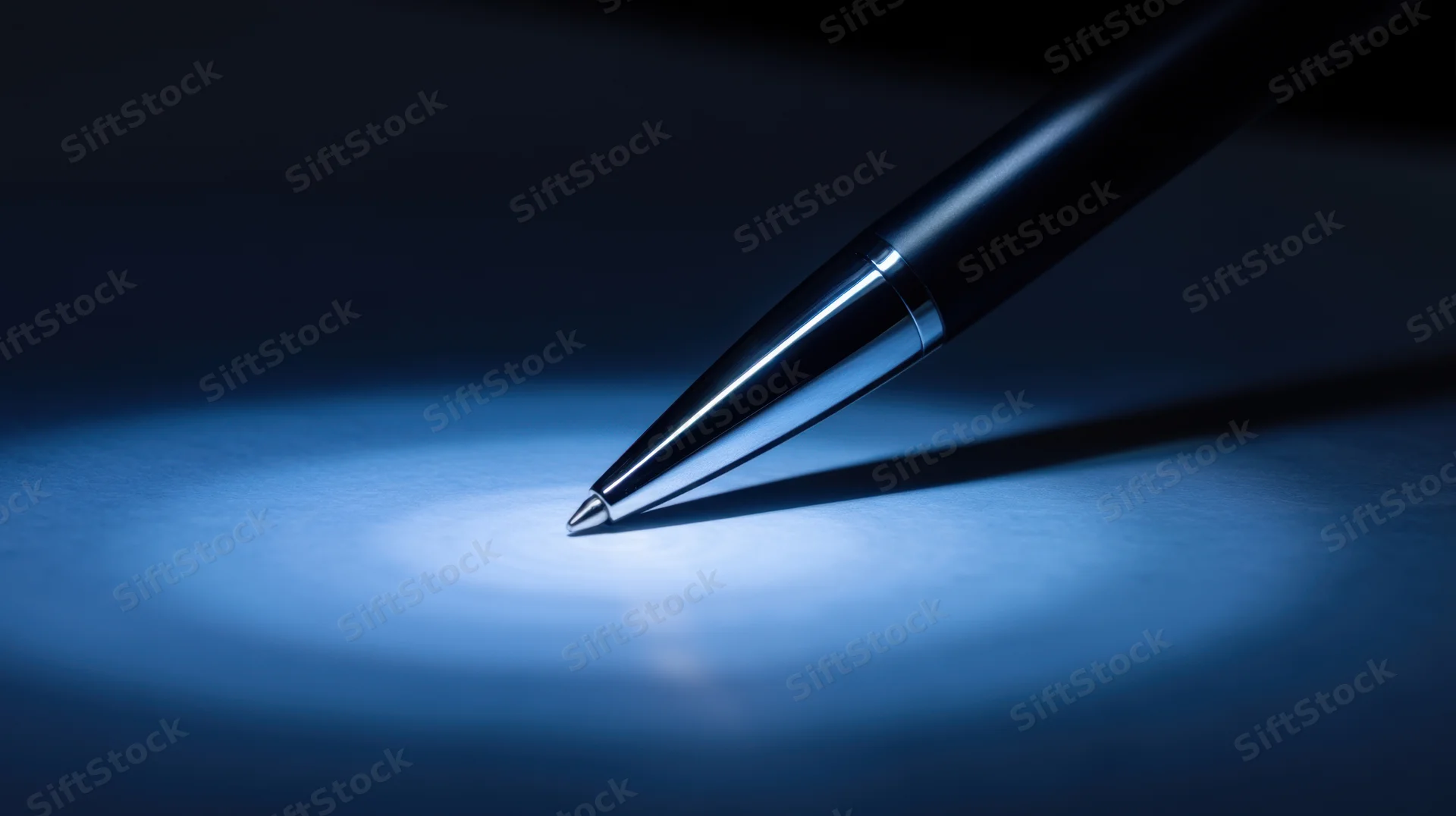 Sleek pen resting on a blue surface under focused light