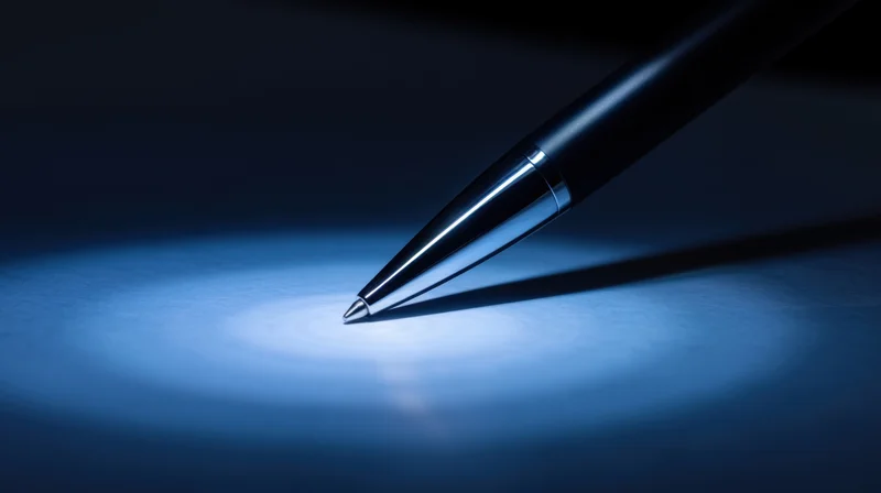 Sleek pen resting on a blue surface under focused light