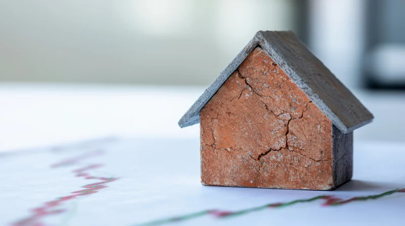Small brick house model on a financial graph document