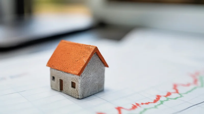 Miniature house on financial graph paper