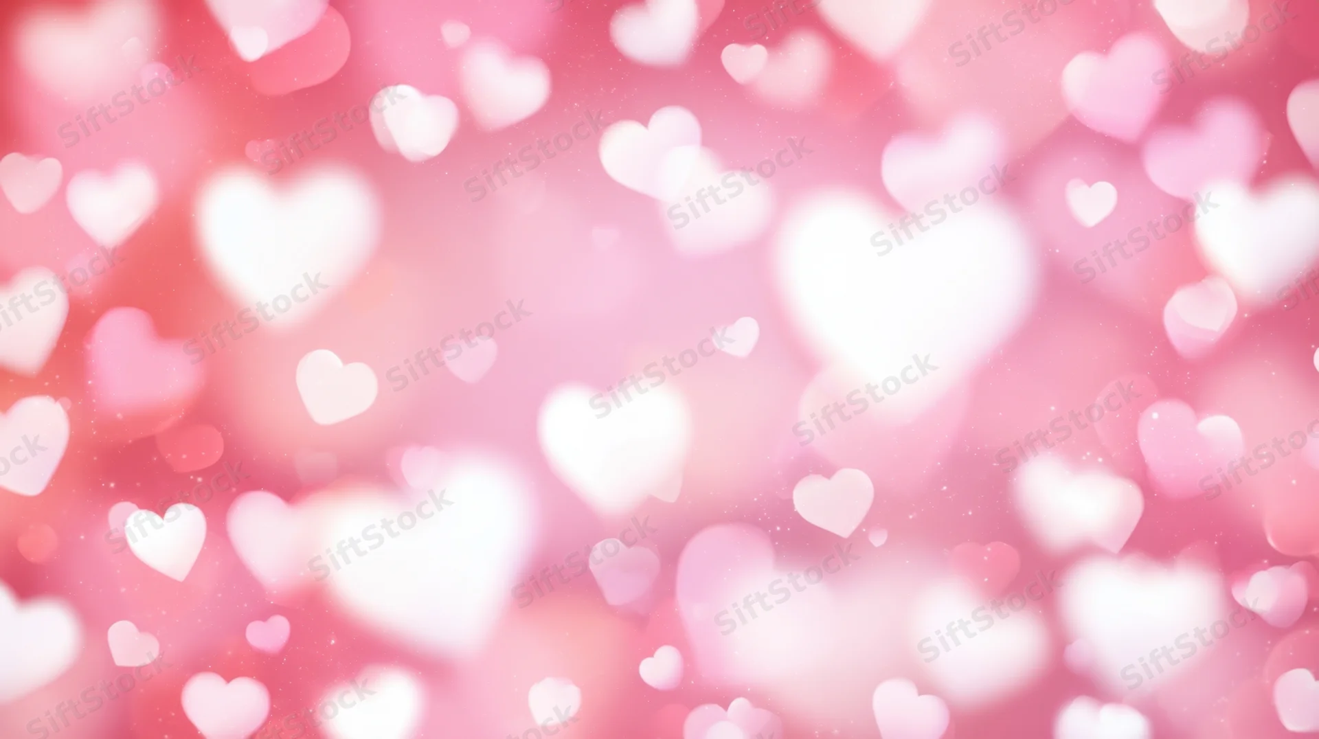 Soft pink background with floating heart bokeh lights