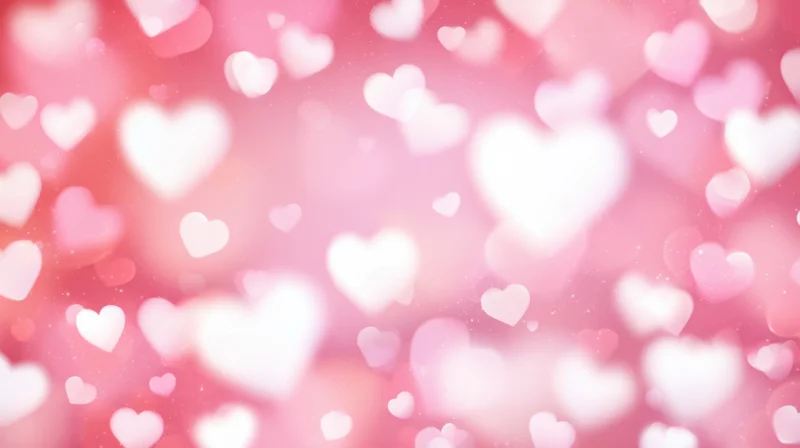 Soft pink background with floating heart bokeh lights